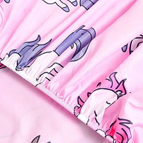 Image of Bedding Fitted Sheet with Deep Pocket,Thicken Printed Fabric Bed Sheets (Pink(Unicorn), Twin)