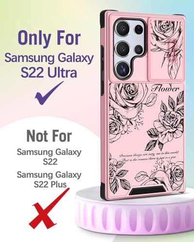 Buleens for Samsung Galaxy S22 Ultra Case 6.8 Inch - with Ring Stand & Camera Cover Aesthetic Cute Designed Women Girls Girly Roses Flowers for Samsung S22 Ultra Case Compatible with Magsafe - image 2