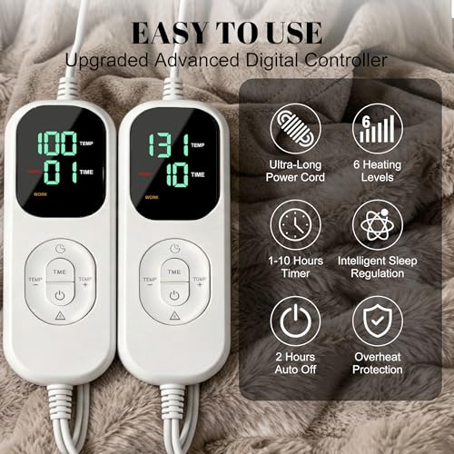 Image of IUUI Electric Heated Blanket King 90''x100'',Luxury Faux Rabbit Fur Heating Throw Blankets,Fast Heating with 1 /2 /4 /6 /8 /10 Hours,Overheat Protection, Quick Heating, Memory Function, Gift-Ready Design