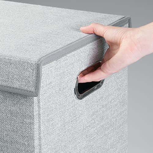 mDesign Portabiancheria – Cesto portabiancheria per camere da letto o bagno con comode maniglie – Cesto biancheria pieghevole con due scomparti e design a spina di pesce – grigio - Image 5