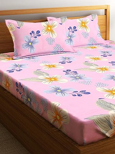 Image of Home Sizzler 144 TC Microfibre Pink Extra Large Double Bedsheet (XL) with 2 King Size Pillow Covers