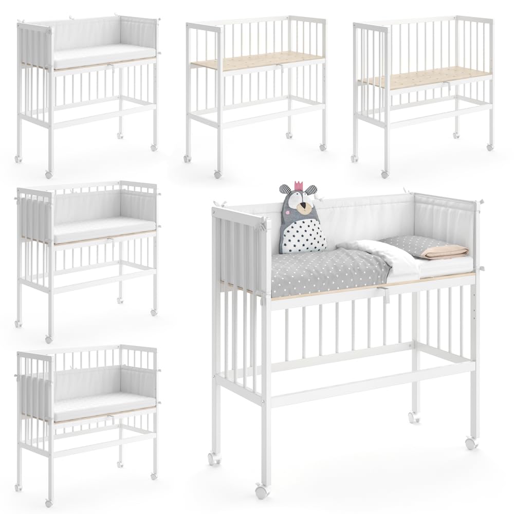 VitaliSpa Lettino da attaccare al letto Sophie, Bianco, 94 x 42.5 cm 1 binario laterale, regolabile in altezza con ruote per un facile posizionamento