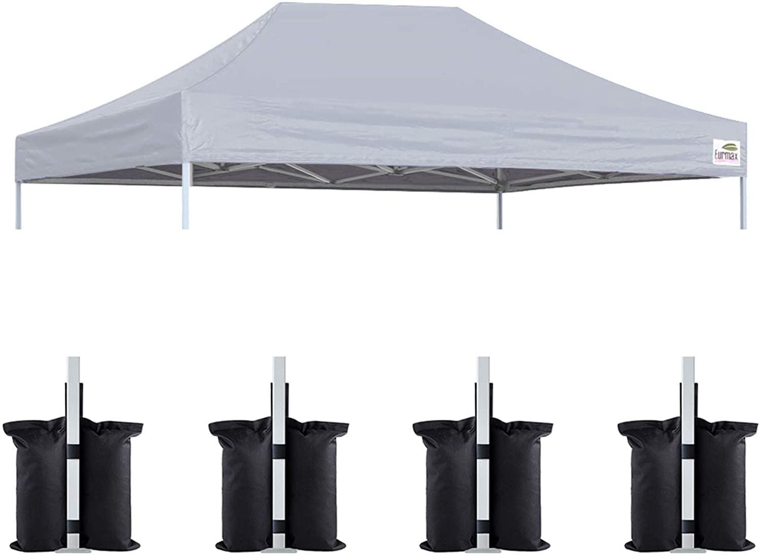 Eurmax USA 10x15 Pop Up Canopy Replacement Top,Universal Instant Canopy Cover ONLY,Heavy Duty UPF 50+ UV Protection,Water &amp; Wind Resistant Tarp,30+ Colors Available,Bonus 4 Sand Bags (Gray)