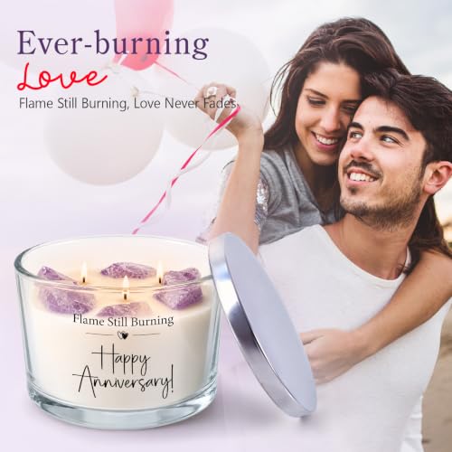 Anniversary Candle with Amethyst Crystals – 12 oz Lavender Scented Candle with 3 Wicks, Up to 55-Hour Burn Time, Romantic Gift for Couples, Husband or Wife – Aniversario Gift for Him Her - Image 2