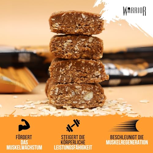 Warrior Raw Proteinriegel 12 x 75 g – Ballaststoffreicher Haferriegel mit Protein, High Protein Snack ohne Zucker, Natürlicher Haferflocken Riegel mit Präbiotika – Schoko-Erdnuss 4