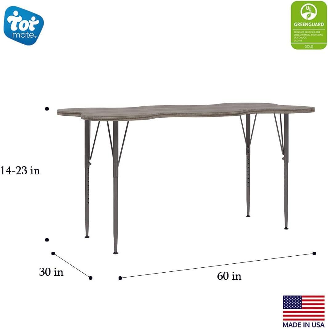 Tot Mate My Place Large Rectangular Kids Activity Table, Adjustable Height 21" to 30", Laminated Wood Desk for Classroom, Ready-to-Assemble, Shadow Elm Gray, 60" W x 30" D