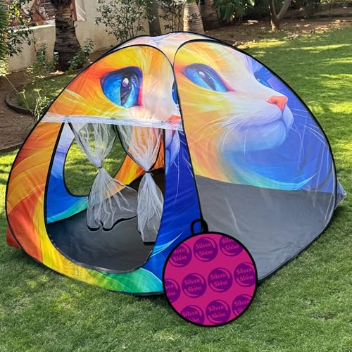 Image of Foldable Play Tent House Big Size for Girl Boys with Cat Theme Pop-Up Indoor & Outdoor Playhouse for Girls Boys| Multi Purpose Tent with Fun Patterns Easy Setup & Portable (Cat Orange)