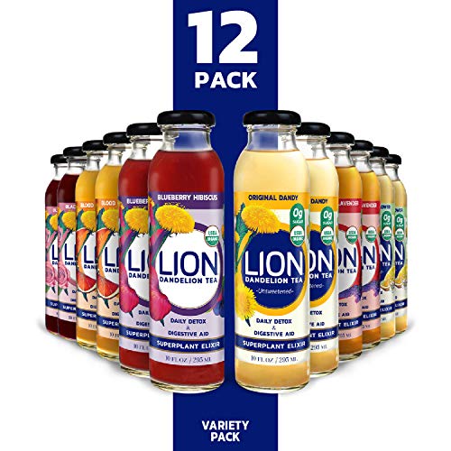 Lion Tea Organic Bottled Dandelion Tea | Immunity Booster - Prebiotic Tea Full of Antioxidants (Variety, 12 Pack)