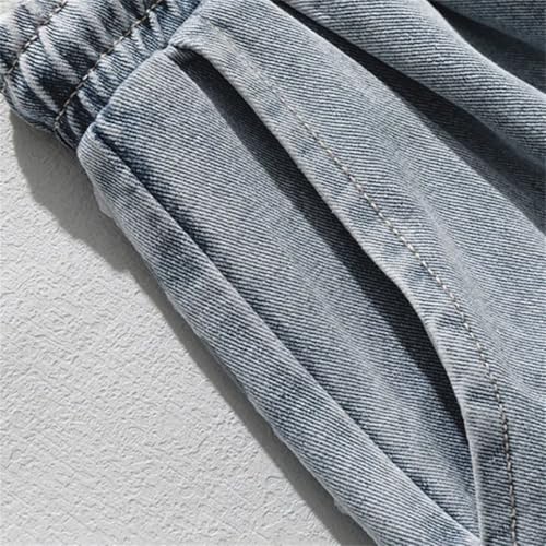 Men's Multi Pocket Jeans Vintage Distressed Loose Workwear Korean Casual Drawstring Straight Leg Pants4