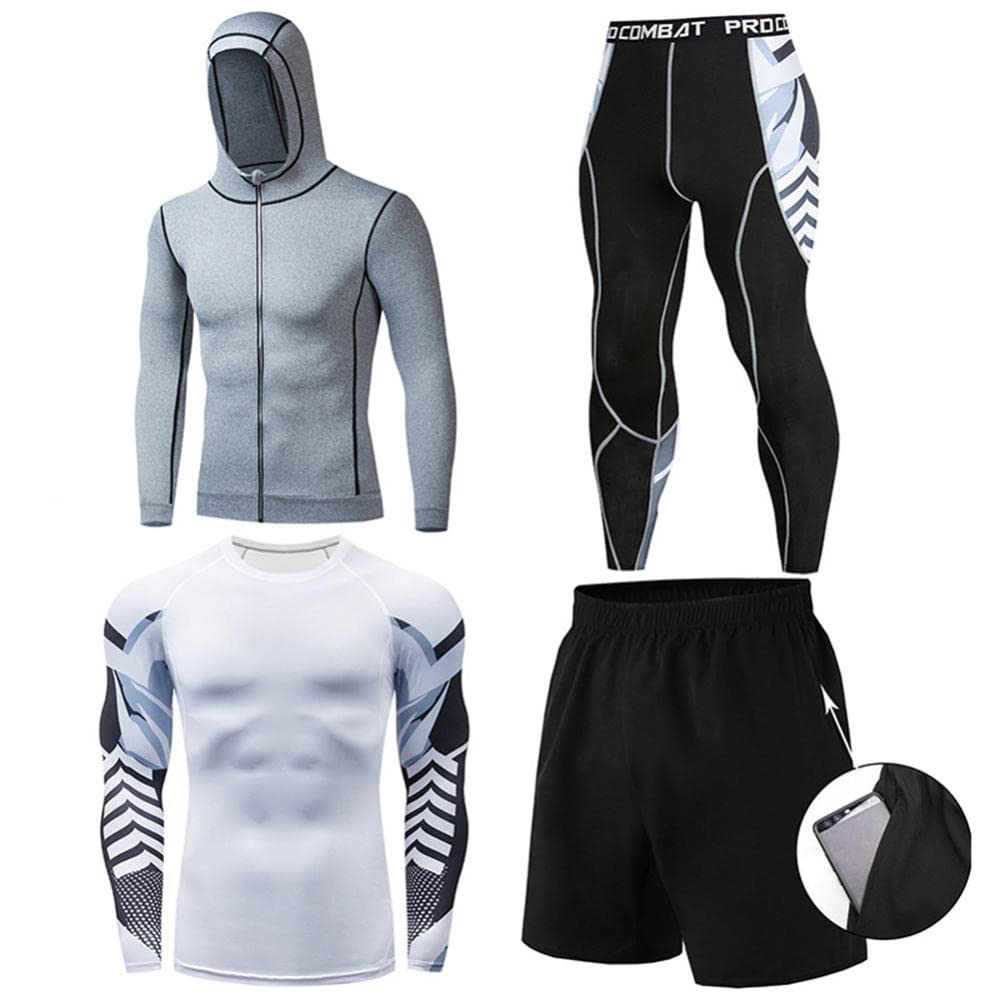 Kombinezon fitness męski siłownia sport bieganie szybkoschnące ubrania rajstopy do koszykówki zimowe ubrania treningowe czteroczęściowy garnitur-Color6_3XL