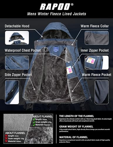 Rapoo Herren Mountain Wasserdichte Winddichte Skijacke Schneejacke Winter Regenjacke, navy, Groß
