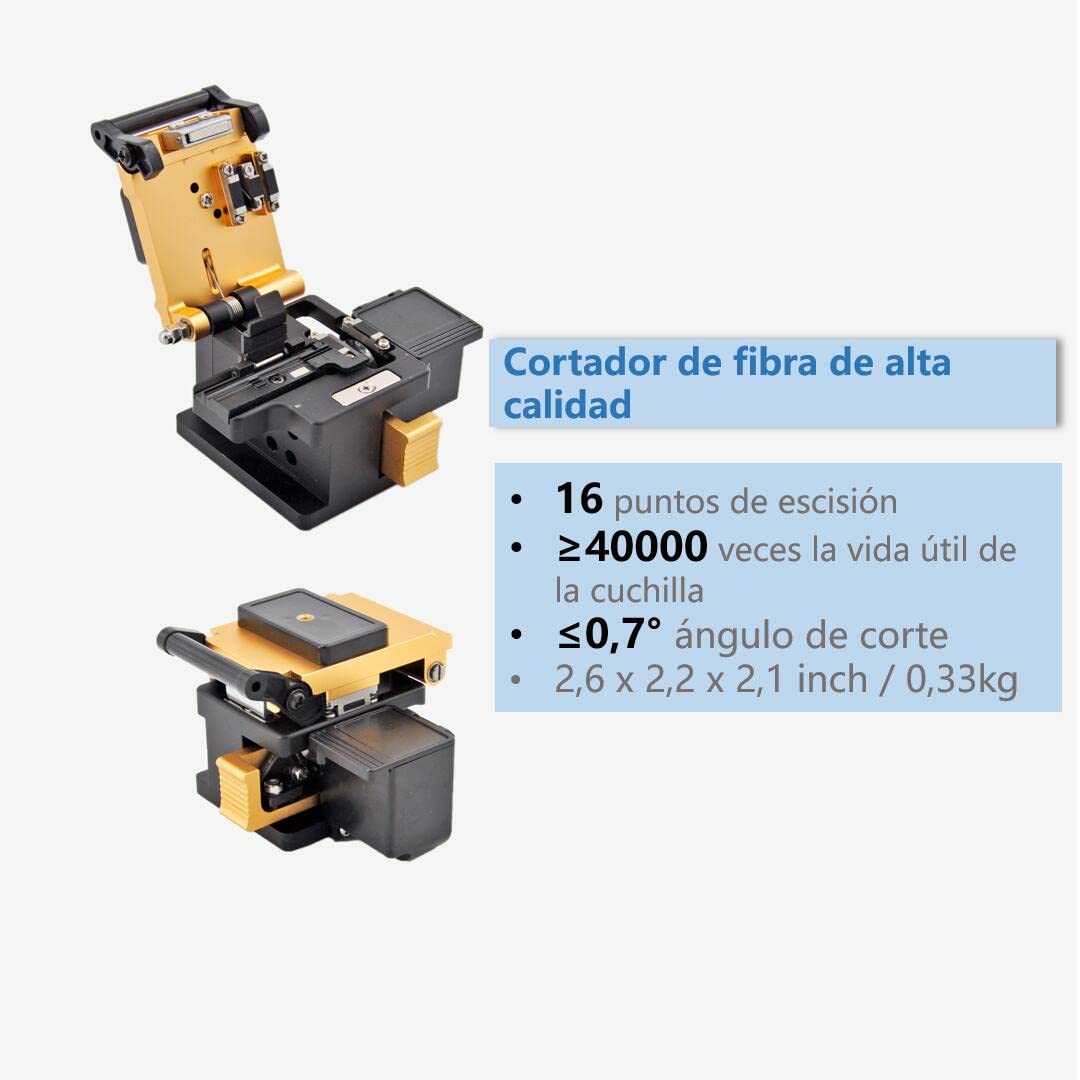 Fusionadora de Fibra Optica Fusion Splicer, Kit de Soldadura Empalmadora De Fibra óptica con Pantalla Táctil de 4,3 para Proyecto FTTH (6481B)