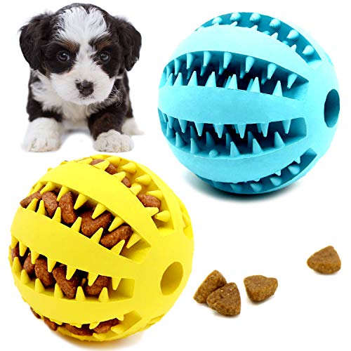 Youngever 2 Pack Dog Ball Toys for Pet Tooth Cleaning, Chewing, Fetching, Treat Ball Food Dispensing Toys (Small 2 Inch)