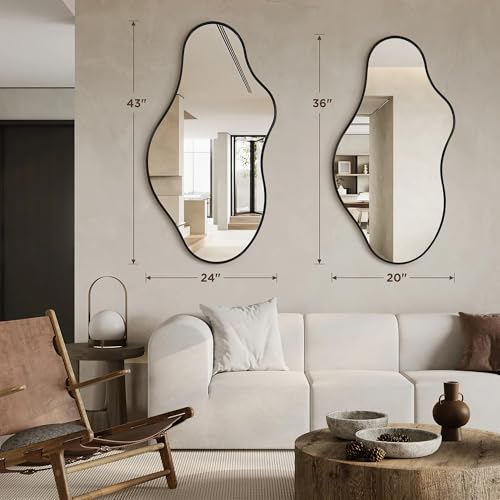 Image of Dorlicecass Bathroom Mirrors for Over Sink - Long Wall Mirrors Decorative 24 inchx 43 inch Asymmetrical Abstract Aviation Aluminum Alloy Frame Unique for Bedroom, Living Room, Cloakroom, Entryway Black