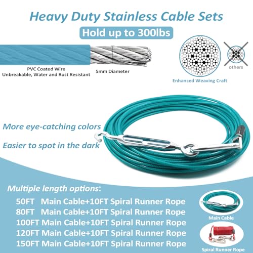 100FT Dog Run for Yard Heavy Duty with 10FT Tie Out Cable, Outdoor Leash Trolley System for Large Dog to 300Lbs - Image 6