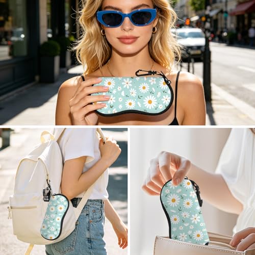 Image of Sunglasses Soft Case, Cute Ultra Light Portable Neoprene Zipper Eyeglass Glasses Case with Belt Clip for Men Women
