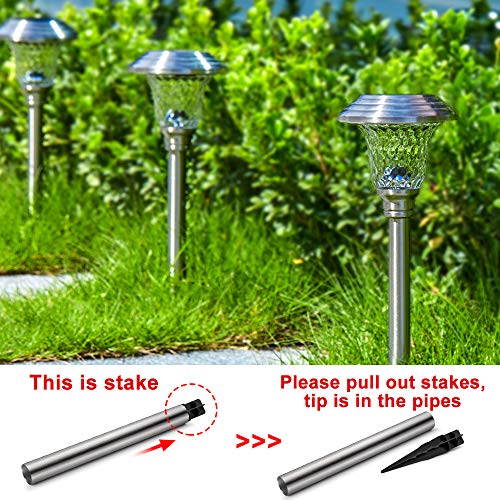 BEAU JARDIN 4 Pack Solar Lights Pathway Outdoor Garden Path Glass Stainless Steel Waterproof Auto On/off Bright White Wireless Sun Powered Landscape Lighting for Yard Patio Walkway Spike Path Light
