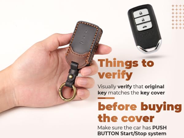 Image of keyzone dual leather key cover for Honda City, Accord, Amaze, CR-V, WR-V 3 button smart key