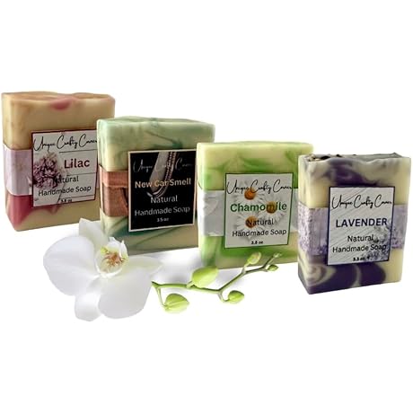 4-Pack Natural Handmade Soap Bar Variety Pack with Lavender, Lilac, Chamomile, and New Car Smell