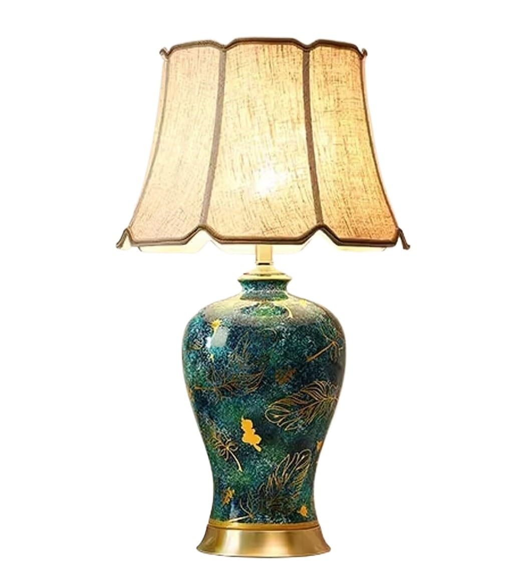 HYHDDM American Minimalist All Copper Ceramic Table Lamp, 3 Light Modes Touch Dimmable Bedside Lamp for Bedroom Study(D,Button)