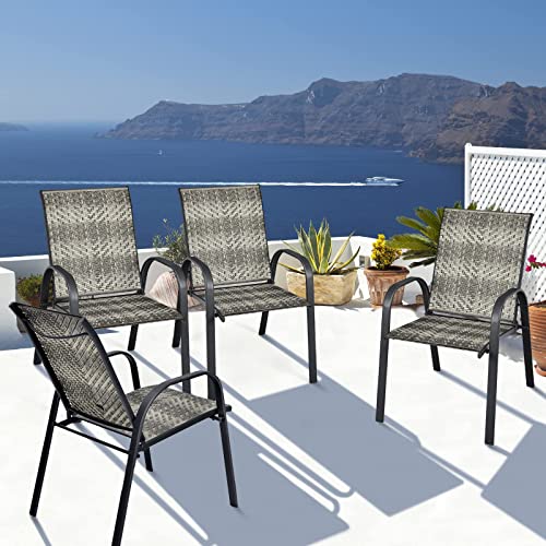 COSTWAY 6PCS Garden Rattan Chairs, Stackable PE Wicker Patio Bistro Dining Chairs with Armrests, Outdoor Steel Frame High Back Deck Chair for Lawn, Backyard and Poolside 9 COSTWAY 6PCS Garden Rattan Chairs, Stackable PE Wicker Patio Bistro Dining Chairs with Armrests, Outdoor Steel Frame High Back Deck Chair for Lawn, Backyard and Poolside - Image 9