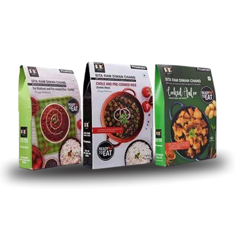 Sita Ram Diwan Chand Ready to Eat Dal Makhani cooked rice Combo|Chole Pre-cooked Rice | Aaloo 300 Gram Each| No Preservatives | No Artificial Flavors|100% Natural Ingredients|Tasty Snacks - Pack of 3