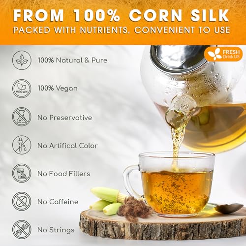 Image of FreshDrinkUS, Premium 40 Tea Bags Corn Silk Tea, 100% Natural & Pure from Corn Silk. Corn Silk Herbal Tea. Clean Ingredients. Made with Eco-ConsciousTea Bags. No Sugar, No Caffeine, Vegan.