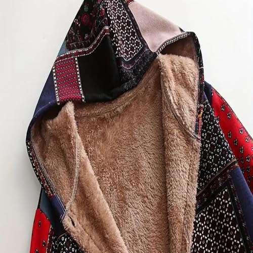 Generisch Winterjacke Damen Lang Warm Gefüttert Wintermantel Teddyfleece Mit Kapuze Trachten Damen-Jacken Winter Dicke Teddyjacke Mit Knöpfen Casual Hoodie Übergangsjacke Flauschig Mantel