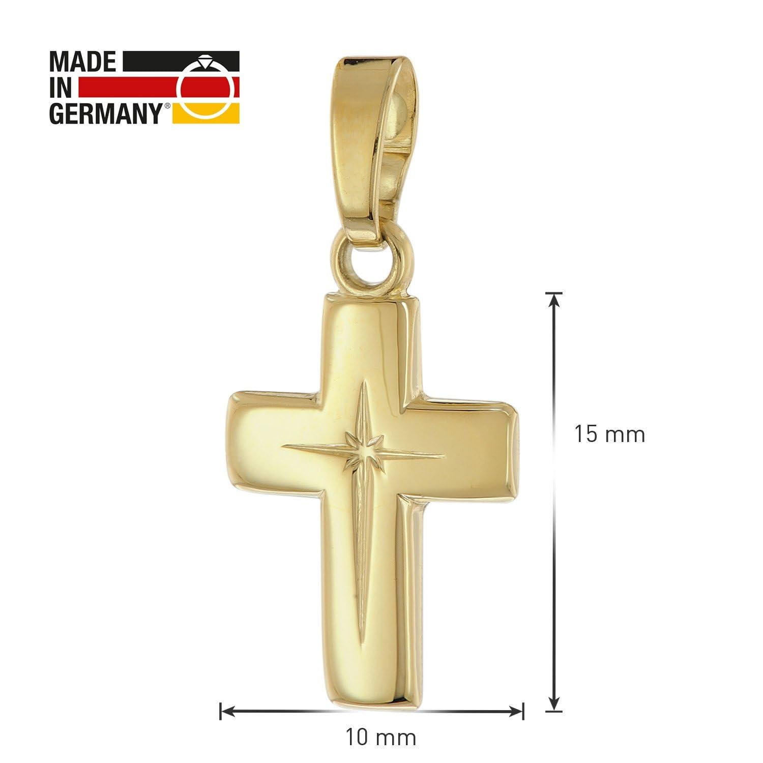trendor Kreuz-Anhänger für Kinder Gold 585/14K mit goldplattierter Kette