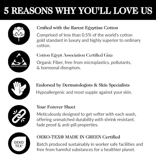 THE LINEN COMPANY NEW YORK Certified Egyptian Cotton Sheets Queen Size Set Optimally Blended with Long Staple Cotton - Silky-Soft Luxury Sateen Sheets - Wrinkle-Resistant, Skin Friendly & Breathable