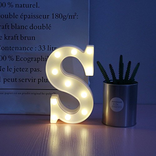 Luces Decorativas LED, AntEuro Diseño de Alfabeto de Madera en Color Blanco Letras Luces - Letra S