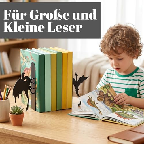 2 Stück Drache Buchstütze, Metall Buchstützen für Regale, Vintage Buchständer Stütze, Book Holder Bookends für Home Büro Schule, Forth Wing Geschenk für Buchliebhaber