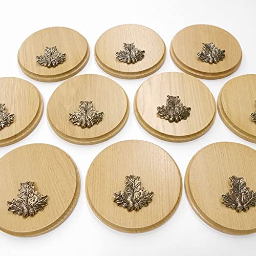 GTK Oferta 10 placas de cuña redondas de roble claro AF 15 cm tabla cuña, tabla de especias, cartel para trofeos con 10 hojas de roble