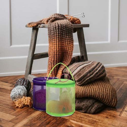 Image of VILLCASE Yarn Storage Bag 2 Pack Small Portable Knitting Organizer with Zipper and Yarn Holder Hole Mesh Bag for Crochet Tools and Knitting Supplies Ideal for Travel and Home