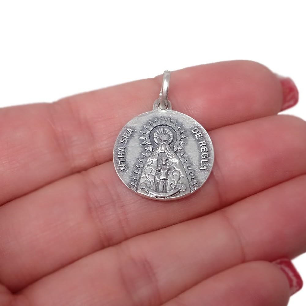 Ciondolo medaglia Vergine di Regla Chipiona Cadice Argento sterling massiccio 925 m 19 mm.