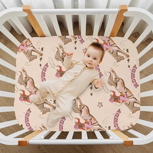 Image of Cowgirl Western Vintage Crib Sheets Soft Breathable Fitted Baby Crib Sheets Mattress Cover for Girl Boys, 52 inch x 28 inch x 9 inch