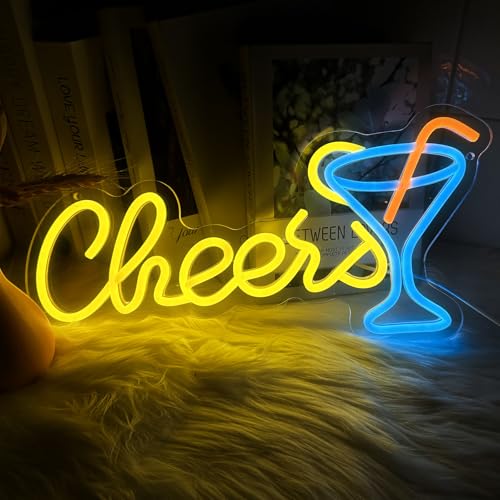 Image of Neon Cheers Sign for Home Bar - LED Wall & Desk Decor - USB Powered Neon Beer Sign for Man Cave, Bar, Club, Pub, Party Decoration