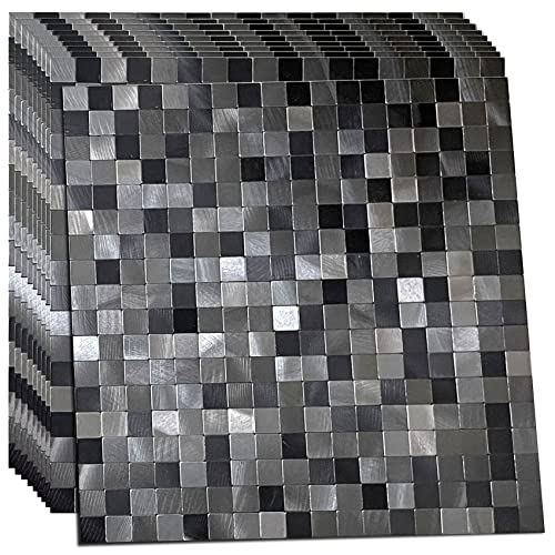 XUANINY 10-Piece Self-Adhesive Metal Backsplash, Peel and Stick Tile for Kitchen Brushed Aluminium Surface backsplash (11.73
