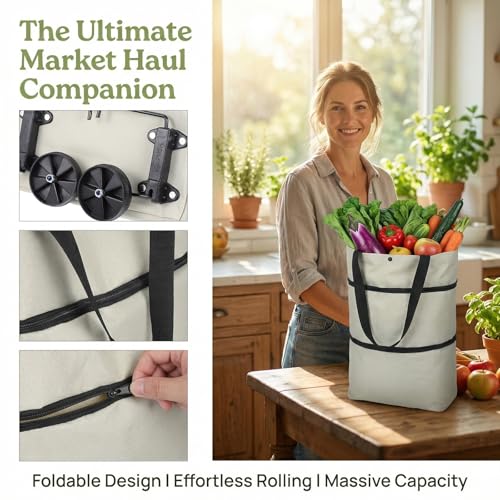 Bolsa de compra plegable con ruedas ajustables, carrito portátil de gran capacidad resistente 8