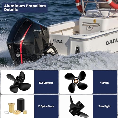 Image of Aluminum Boat Propeller(Interchangeable Hub Kits Included) Compatible with Mercury Engines 30hp 40hp 48hp 50hp 55hp 60hp,13 Spline,4 Blades,RH