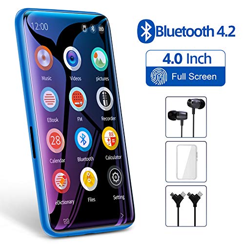 TIMMKOO MP3 Player with Bluetooth, 4.0" Full Touchscreen Mp4 Mp3 Player with Speaker