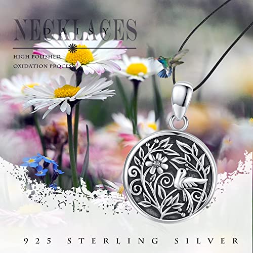 Aoveao Hummingbird Locket Necklace That Hold 2 Pictures 925 Sterling Silver Cute Bird With Daisy Flower Pendant Necklace Round Shape Fine Photo Memory Jewelry Gifts For Women Daughter #TOP5