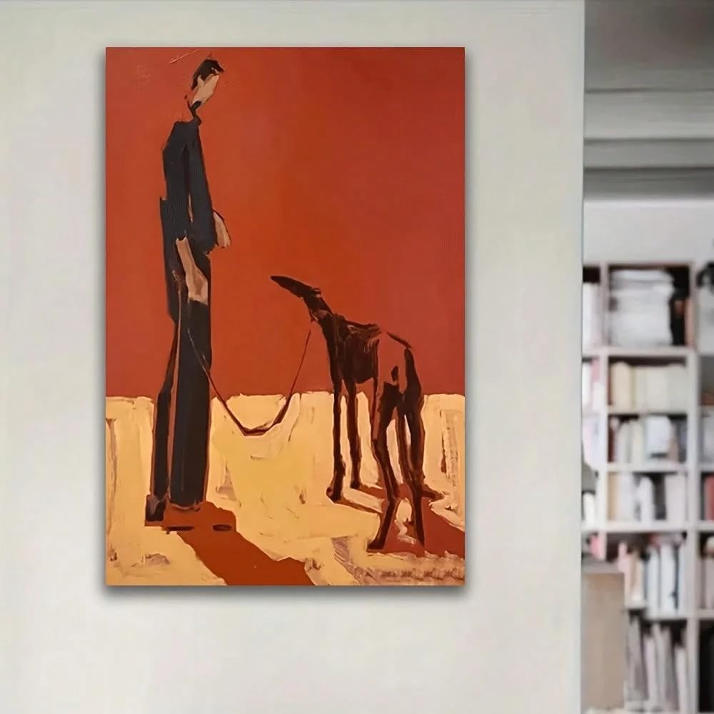 TZKBDMA Canvas Art Print - Abstract Portrait Of A Man Walking His Dog, Modern Wall Decor for Living Room, Bedroom(21x30cm/Without frame)