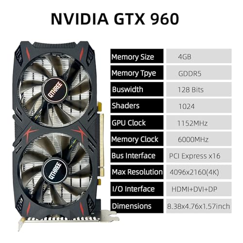 Image of QTHREE Geforce GTX 960 4GB Graphics Card,GDDR5 128-bit,DP,HDMI,DVI-D,4K