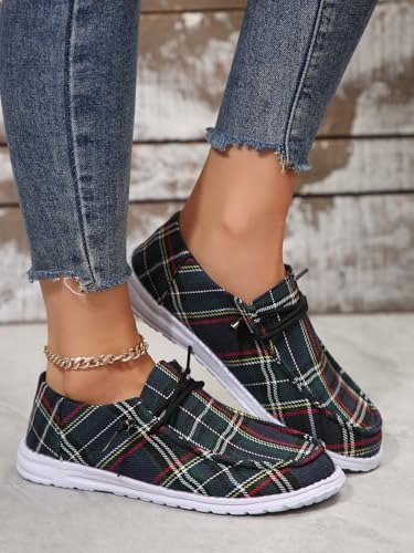 Men's & Women's Slip-On Loafers - Breathable Boat Deck Shoes with Non-Slip Sole, Comfortable Walking Shoes for Daily Outings & Retro Style (Blue Checkered)4