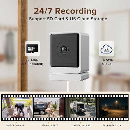 3MP 2K Window Security Camera,2.4G&5G WiFi Indoor Camera for Home with Color Night Vision,24/7 Recording,Motion Detection,Support SD Card and US Cloud Storage.(1PCS) image 4