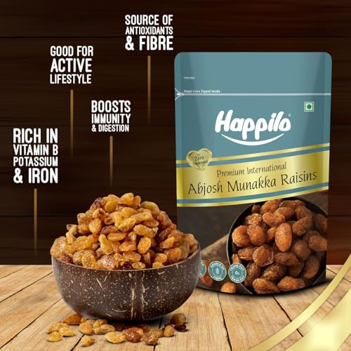 Image of Happilo Premium Abjosh 200g, Natural Munakka Dry Fruits Large Golden Raisins, Naturally Sweet, Tasty & Healthy Snack, No Artificial Flavour (Pack of 2)