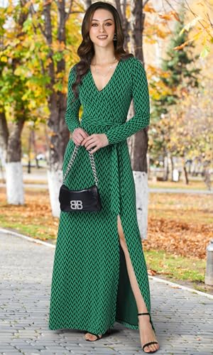Image of KOH KOH Womens Long Sleeve V-Neck High Slit Cocktail Evening Gown Maxi Dress