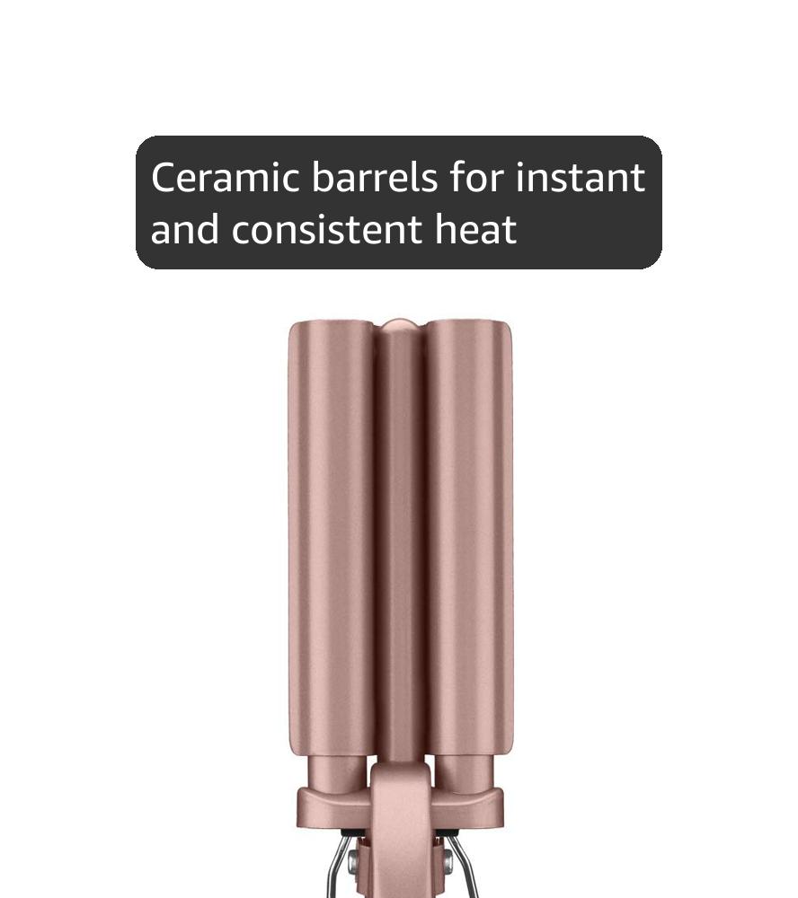 Conair Double Ceramic 3 Barrel Curling Iron, Triple Barrel Waver Hair Tool Creates Deep, Continuous Waves, Hair Curler for All Hair Lengths, White/Rose Gold