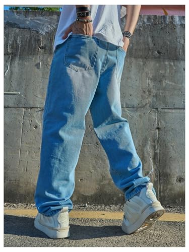 Men's Letter Patch Jeans High Waisted Wide Leg Denim Pants Goth Jeans with Pockets Streetwear2